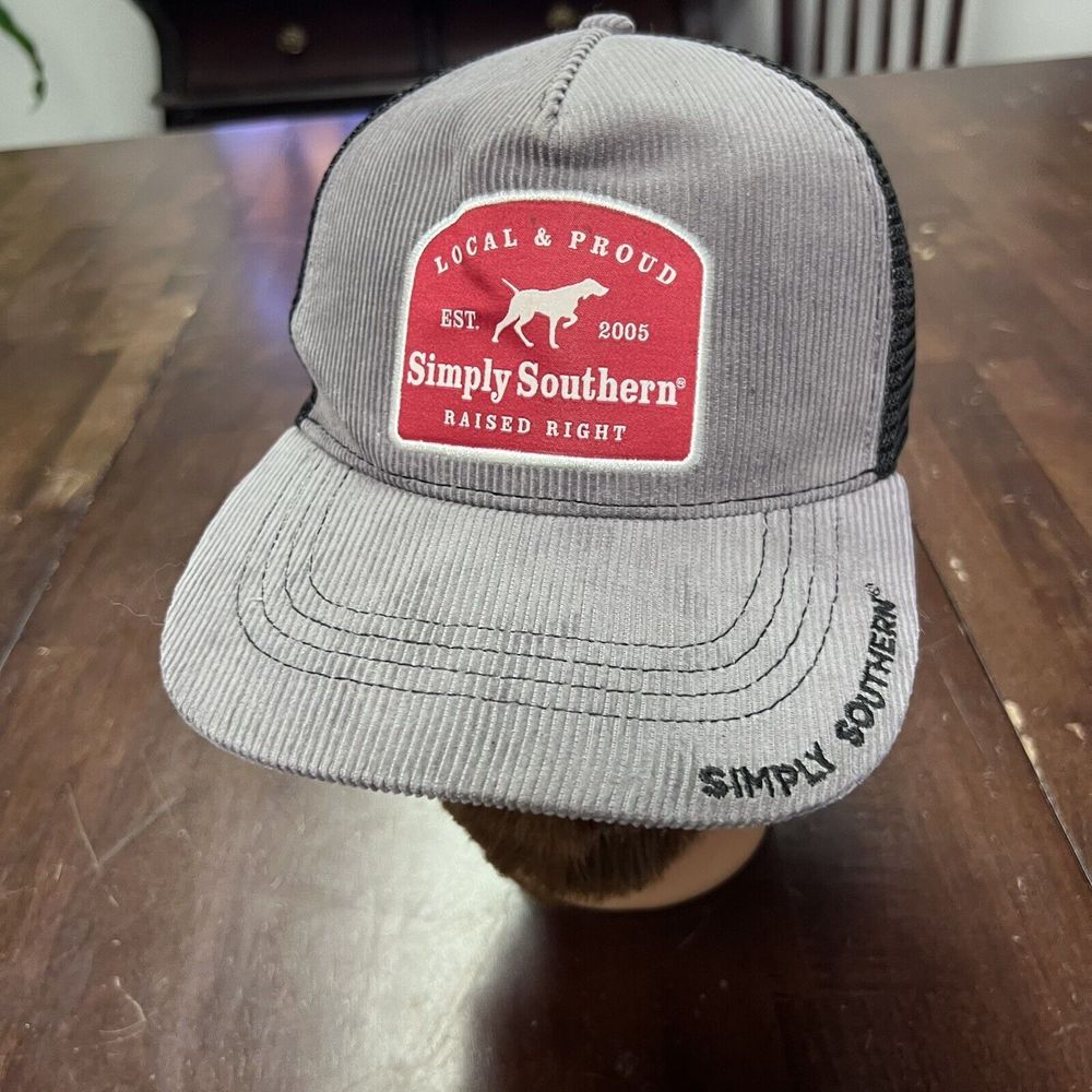 Simply Southern Mens Corduroy Gray Black Snap Back Hat Local Proud‎ Raised Right